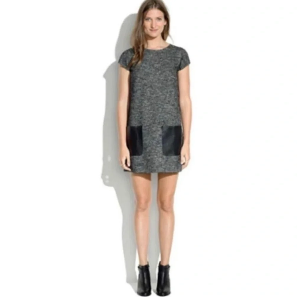 MADEWELL ~ Wool Blend Shift Dress with Standout Faux Leather Pockets ~ Size XS